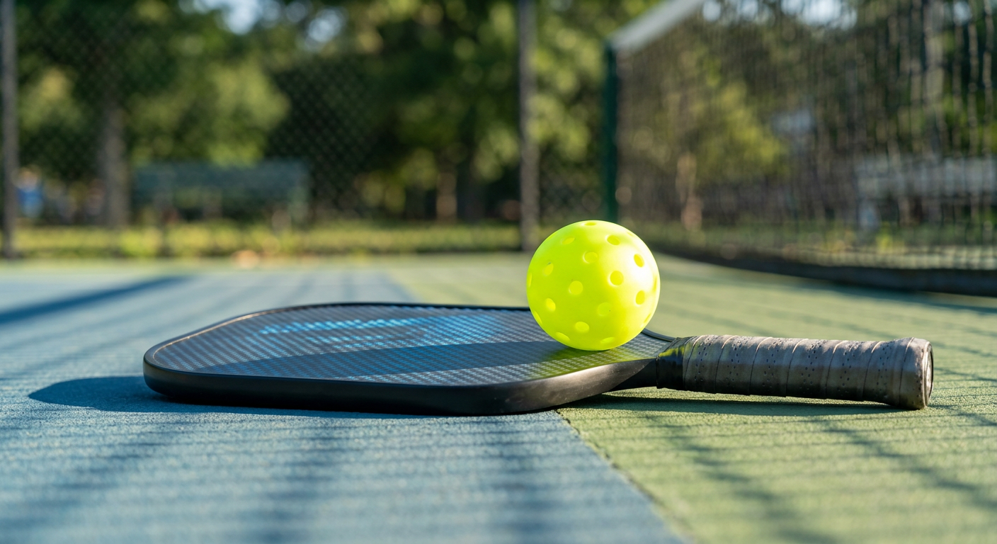 Close-up of a pickleball paddle and bright yellow pickleball resting on an outdoor court surface, chain-link fence and court net in soft background, morning sunlight, Brooklyn park setting, shallow depth of field, photorealistic sports photography

Treatment Room is depicted as: A modern, narrow rectangular chiropractic treatment room with a clean, minimal, upscale clinical look. The room has bright matte white walls, a white ceiling, white baseboards, and light natural oak wood plank flooring with a soft warm tone. The overall design is simple, uncluttered, and professional, with a calm medical aesthetic rather than a spa aesthetic.

The central focal point of the room is a premium chiropractic treatment table placed lengthwise in the middle of the room. The table has dark charcoal or deep gray padding, a light gray to off-white metal frame, and multiple bright yellow adjustment levers and handles. The table is large, segmented, and clearly a specialized chiropractic table, not a massage table.

Along the main wall are three vertically oriented framed anatomy posters in thin black frames with white mats. The posters show classic medical anatomical illustrations, including the muscular system, skeletal system, and spinal nerves. They are evenly spaced and mounted in a straight horizontal row above and behind the table, creating a clean visual rhythm.

Near the back corner of the room is a narrow leaning ladder shelf with a black metal frame and light wood shelves. The shelf holds a small number of clinical and office items such as tissues, paper towels, wipes, baskets, and small containers. Beside the shelf is a round rolling stool with a dark padded seat and chrome base.

On one side of the room is a simple desk area with a light-colored office chair, computer equipment, and a few practical work items, but this area should remain secondary and not dominate the image. On the opposite end of the room is a white wall-mounted cabinet and a compact rolling clinical utility cart with electrotherapy or rehab equipment, folded towels, wires, and supplies.

The room also includes a black door with a tall rounded-rectangle vertical window, adding a modern architectural detail. A few visible cords and small clinical devices are acceptable, but the room should still feel tidy, intentional, and professional.

Lighting is bright, neutral-to-cool clinical overhead lighting with soft natural realism. The room should feel real, functional, and high-end, with clean lines, minimal decor, and a polished chiropractic practice atmosphere..

quiet luxury, soft cinematic lighting, warm palette, professional, clean composition. gold and muted warm green color tones.

Do not include: cartoon, clipart, stock photo watermark, neon colors, face distortion, white coat, lab coat, doctor coat.