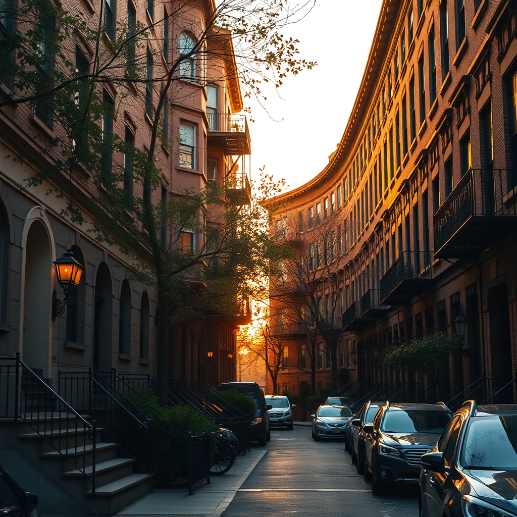 Brooklyn brownstone street at golden hour

Style: quiet luxury, soft cinematic lighting, warm palette, professional, clean composition. Colors: primary #7F6B2E, secondary #9BA17F. Typography: Bodoni Moda headings, Manrope body.

Avoid: cartoon, clipart, stock photo watermark, neon colors, face distortion
