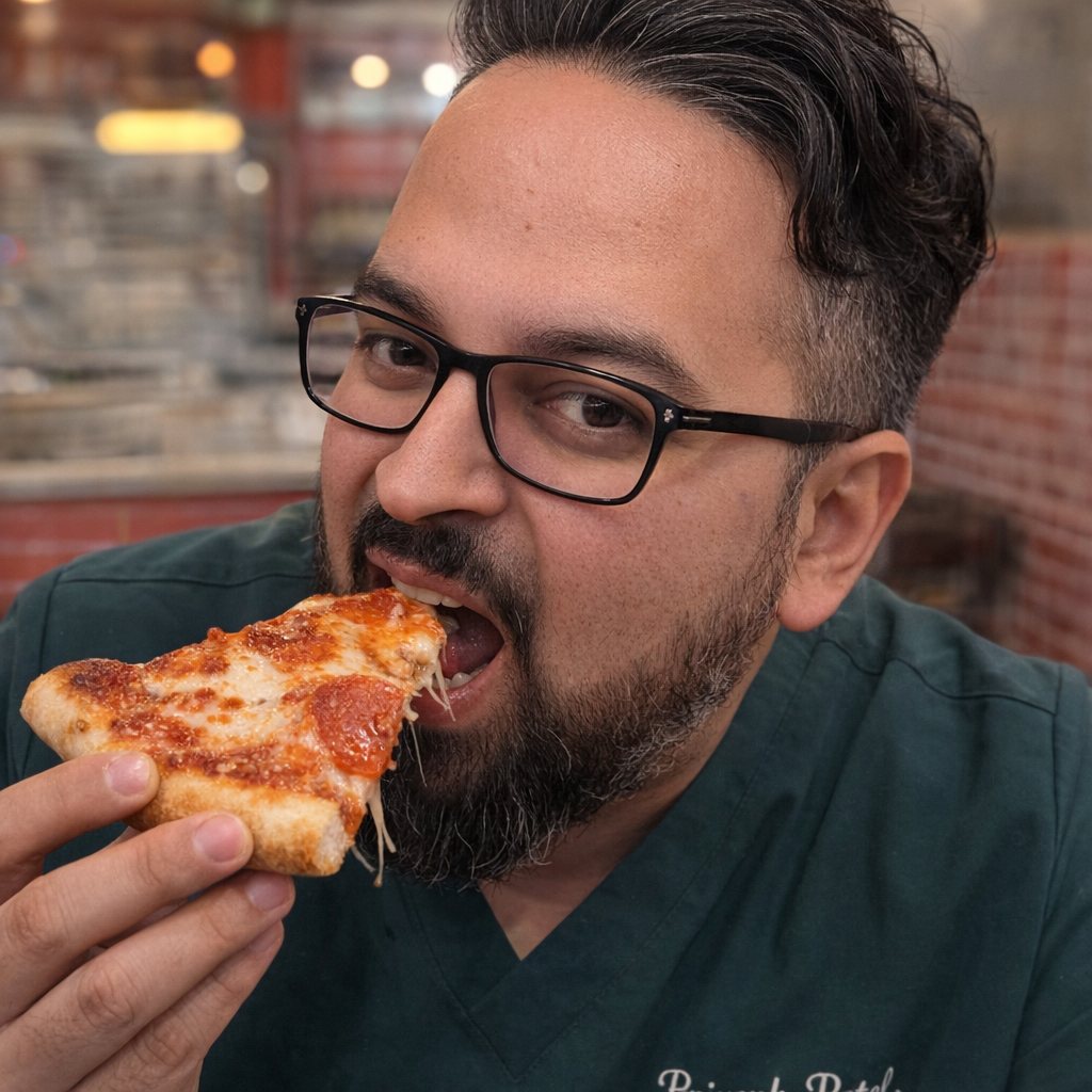 this person eating a pizza.